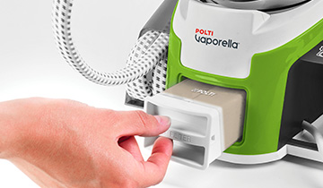 The image shows how to change the filter of Polti  Vaporella Instant