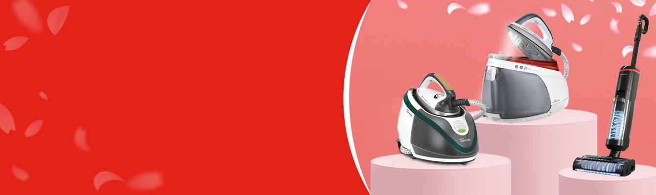 The image shows Polti appliances cleaning a floor with steam.