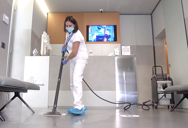 Polti steam cleaning and disinfection health clinic floor