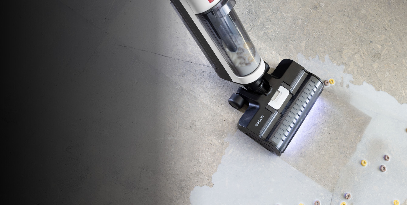 A Floor cleaner vacuums milk and cereals